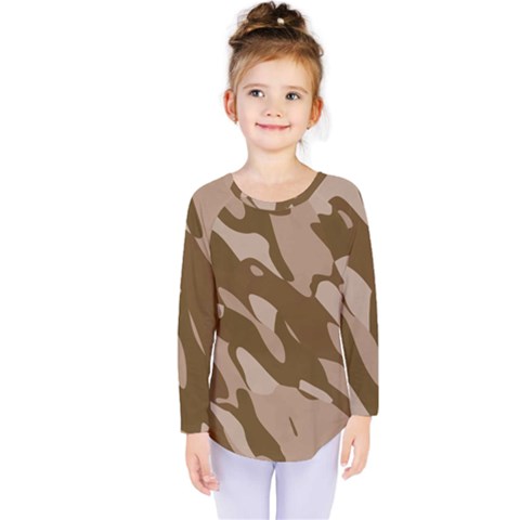 Background For Scrapbooking Or Other Beige And Brown Camouflage Patterns Kids  Long Sleeve Tee by Nexatart