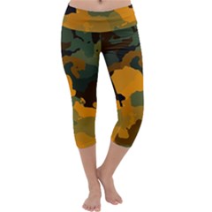 Background For Scrapbooking Or Other Camouflage Patterns Orange And Green Capri Yoga Leggings by Nexatart