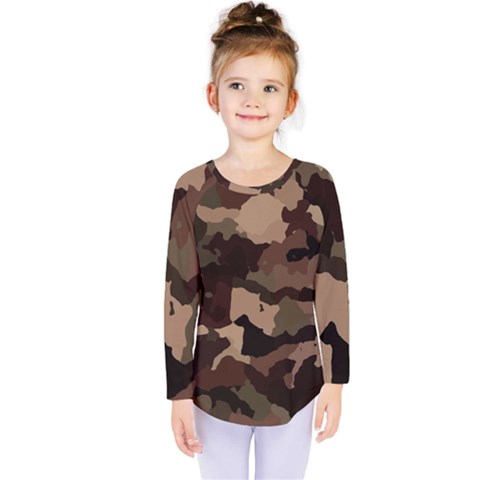 Background For Scrapbooking Or Other Camouflage Patterns Beige And Brown Kids  Long Sleeve Tee by Nexatart