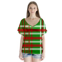 Christmas Colors Red Green White Flutter Sleeve Top by Nexatart