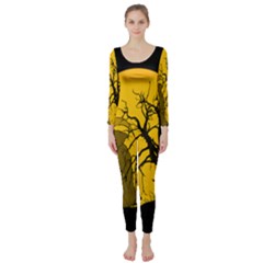 Death Haloween Background Card Long Sleeve Catsuit by Nexatart