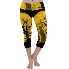 Death Haloween Background Card Capri Yoga Leggings by Nexatart