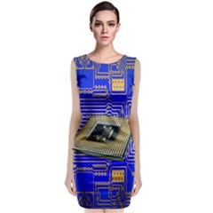 Processor Cpu Board Circuits Sleeveless Velvet Midi Dress by Nexatart