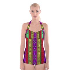 A Gift From The Rainbow In The Sky Boyleg Halter Swimsuit  by pepitasart