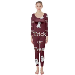 Halloween Free Card Trick Or Treat Long Sleeve Catsuit by Nexatart