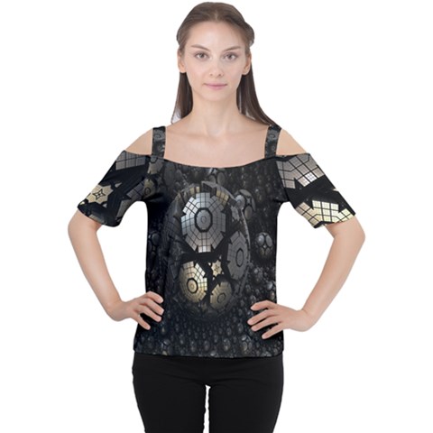 Fractal Sphere Steel 3d Structures Women s Cutout Shoulder Tee by Nexatart