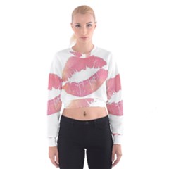 Pink Lips Women s Cropped Sweatshirt by Brittlevirginclothing