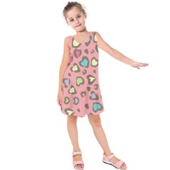 Rainbow Leopard Styled Hearts  Kids  Sleeveless Dress by Brittlevirginclothing