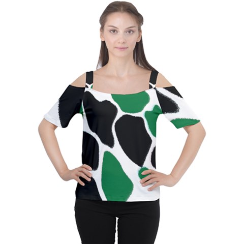 Green Black Digital Pattern Art Women s Cutout Shoulder Tee by Nexatart