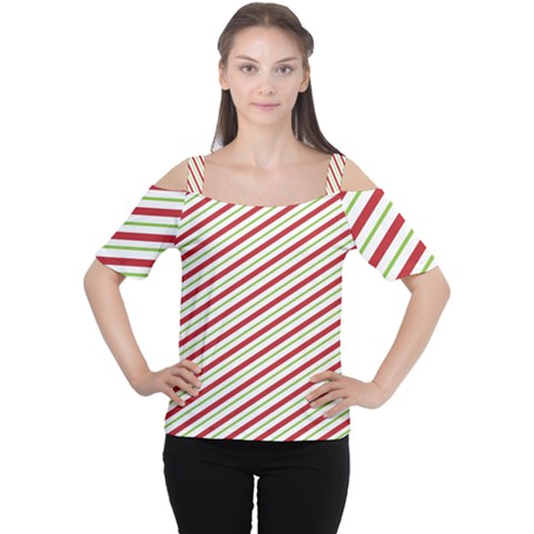 Stripes Women s Cutout Shoulder Tee by Nexatart