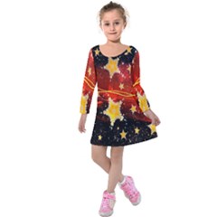 Holiday Space Kids  Long Sleeve Velvet Dress by Nexatart