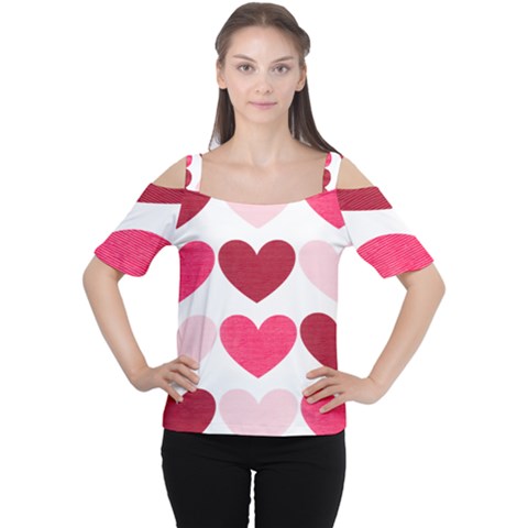 Valentine S Day Hearts Women s Cutout Shoulder Tee by Nexatart