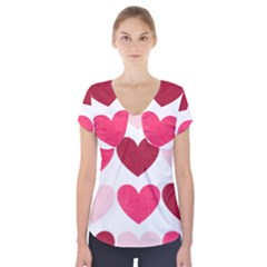 Valentine S Day Hearts Short Sleeve Front Detail Top by Nexatart