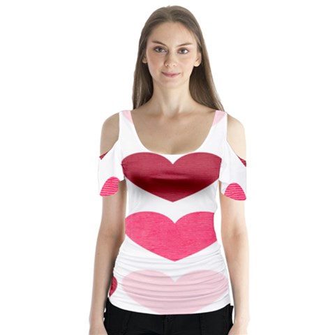 Valentine S Day Hearts Butterfly Sleeve Cutout Tee  by Nexatart