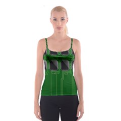 Green Circuit Board Pattern Spaghetti Strap Top by Nexatart