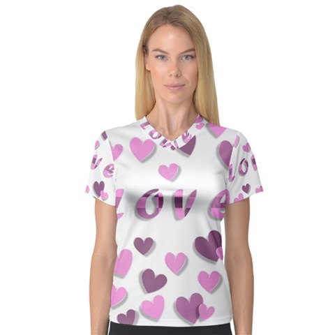 Love Valentine S Day 3d Fabric Women s V-neck Sport Mesh Tee by Nexatart