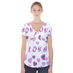 Love Valentine S Day 3d Fabric Short Sleeve Front Detail Top by Nexatart