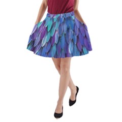 Blue Bird Feather A-line Pocket Skirt by Brittlevirginclothing