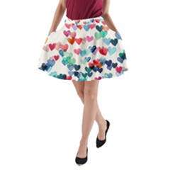 Cute Rainbow Hearts A-line Pocket Skirt by Brittlevirginclothing