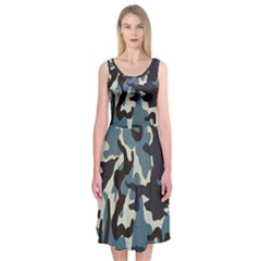 Blue Water Camouflage Midi Sleeveless Dress by Nexatart