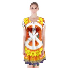 Peace Art Artwork Love Dove Short Sleeve V-neck Flare Dress by Nexatart