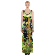 Abstract Trees Flowers Landscape Maxi Thigh Split Dress by Nexatart