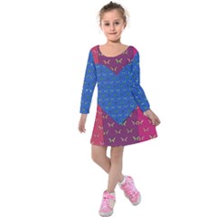 Butterfly Heart Pattern Kids  Long Sleeve Velvet Dress by Nexatart