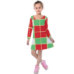 Christmas Fabric Textile Red Green Kids  Long Sleeve Velvet Dress by Nexatart