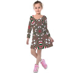 Christmas Kaleidoscope Kids  Long Sleeve Velvet Dress by Nexatart