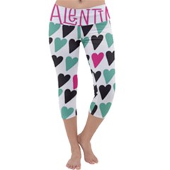 I Love You My Valentine / Our Two Hearts Pattern (white) Capri Yoga Leggings by FashionFling