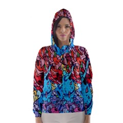 Colorful Graffiti Art Hooded Wind Breaker (women) by Nexatart