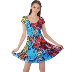 Colorful Graffiti Art Cap Sleeve Dresses by Nexatart