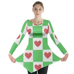 Fabric Texture Hearts Checkerboard Long Sleeve Tunic  by Nexatart