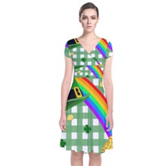 St  Patrick s Day Rainbow Short Sleeve Front Wrap Dress by Valentinaart