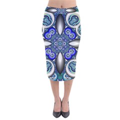 Fractal Cathedral Pattern Mosaic Velvet Midi Pencil Skirt by Nexatart