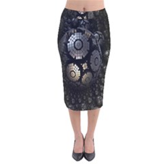 Fractal Sphere Steel 3d Structures Velvet Midi Pencil Skirt by Nexatart