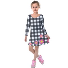 Floral Plaid Pattern Kids  Long Sleeve Velvet Dress by Valentinaart