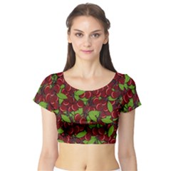 Cherry Pattern Short Sleeve Crop Top (tight Fit) by Valentinaart