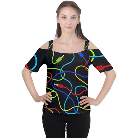 Audio Cables  Women s Cutout Shoulder Tee by Valentinaart