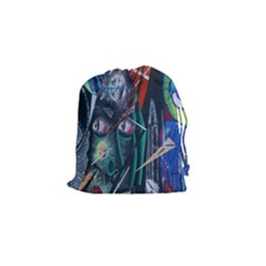 Graffiti Art Urban Design Paint Drawstring Pouches (small)  by Nexatart