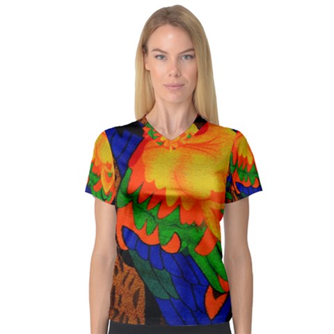 Parakeet Colorful Bird Animal Women s V-neck Sport Mesh Tee by Nexatart