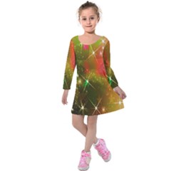 Star Christmas Background Image Red Kids  Long Sleeve Velvet Dress by Nexatart