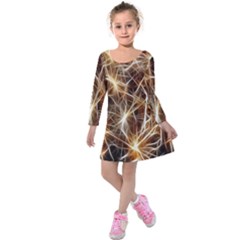 Star Golden Christmas Connection Kids  Long Sleeve Velvet Dress by Nexatart