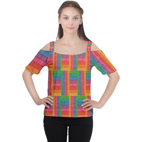 Texture Surface Rainbow Festive Women s Cutout Shoulder Tee by Nexatart