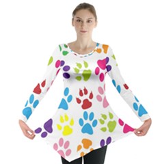 Paw Print Paw Prints Background Long Sleeve Tunic  by Amaryn4rt