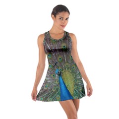 Peacock Feather Beat Rad Blue Cotton Racerback Dress by Amaryn4rt