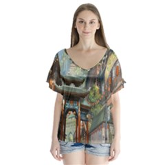 Japanese Art Painting Fantasy Flutter Sleeve Top by Amaryn4rt