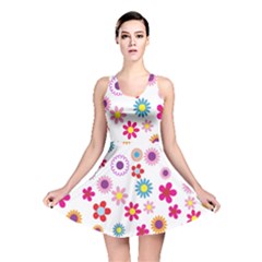 Colorful Floral Flowers Pattern Reversible Skater Dress by Simbadda