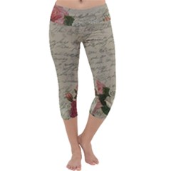 Vintage Roses Capri Yoga Leggings by Valentinaart