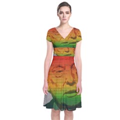 Rainbow Trump  Short Sleeve Front Wrap Dress by Valentinaart